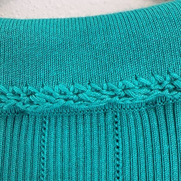 Adrianna Papell Rib Cable Short Sleeve Collar Sweater, Green, Size Medium - Picture 8 of 8